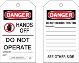 DANGER Tag 7 Inch x 4 Inch Heavy Duty Polyester with Brass Grommets, Outdoor Use