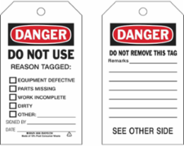 Economy Polyester Accident Prevention Tag, 7 Inch H x 4 Inch W, Abrasion & Chemical Resistant