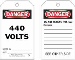 Economy Polyester Danger Tag 7 in x 4 in, Abrasion & Chemical Resistant, (10) Fasteners