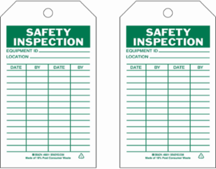 Inspection & Material Control Tags, SAFETY INSPECTION, 7" H x 4" W, Green on White