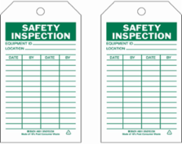 Inspection & Material Control Tags, SAFETY INSPECTION, 7" H x 4" W, Green on White