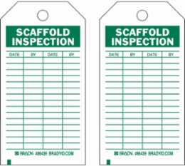 Inspection / Material Control Tags: SCAFFOLD INSPECTION: DATE: BY: DATE: BY:, 7" H x 4" W, Green on White
