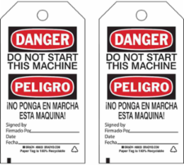 DANGER/PELIGRO Accident Prevention Tag, 5.75 Inch H x 3 Inch W, Paper