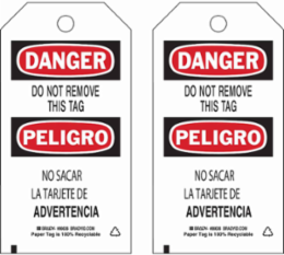 Accident Prevention Tag, DANGER/PELIGRO, 5.75 Inch H x 3 Inch W, Paper