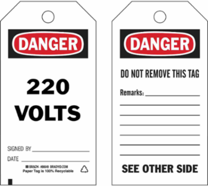 DANGER Tag, 5.75 Inch H x 3 Inch W, Black/Red on White, Includes Cotton String Ties