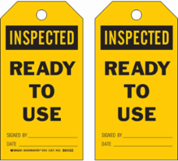 Safety Inspection Tag, 3 Inch H x 5.75 Inch W, Black on Yellow, Paper Material