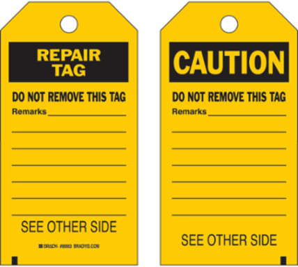 Repair Tag - 5.75 Inch H x 3 Inch W, Write-On Paper, Black on Yellow