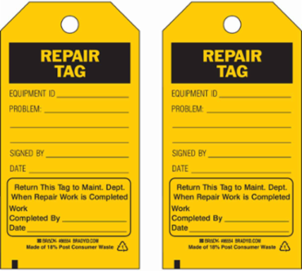 Repair Tag, 5.75 Inch H x 3 Inch W, Paper Cardstock, Chemical-Resistant