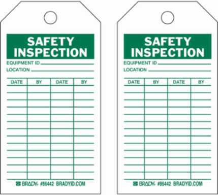 Inspection & Material Control Tags - Write-On Paper Cardstock, SAFETY INSPECTION, 5.75" H x 3" W, Green on White