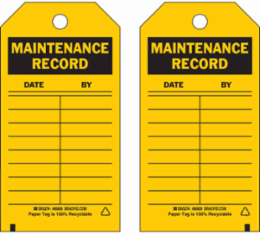 Inspection & Material Control Tags: MAINTENANCE RECORD: DATE: BY:, 5.75" H x 3" W, Paper
