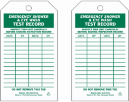 Inspection & Material Control Tags, EMERGENCY SHOWER & EYEWASH TEST RECORD, 5.75" H x 3" W, Green on White, Paper