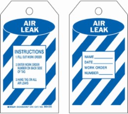 Inspection & Material Control Tags: AIR LEAK: INSTRUCTIONS, 5.75" H x 3" W, Paper