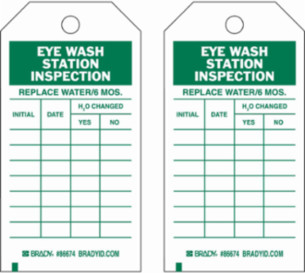 Inspection & Material Control Tags - Write-On Paper Cardstock, EYEWASH STATION INSPECTION, 5.75" H x 3" W, Green on White