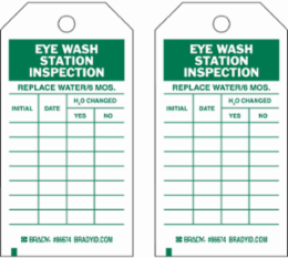 Inspection & Material Control Tags - Write-On Paper Cardstock, EYEWASH STATION INSPECTION, 5.75" H x 3" W, Green on White