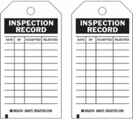 Inspection & Material Control Tags - Write-On Paper Cardstock, INSPECTION RECORD, 5.75" H x 3" W, Black on White