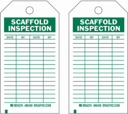 Inspection / Material Control Tags: SCAFFOLD INSPECTION: DATE: BY: DATE: BY:, 3" H x 5.75" W, Green on White