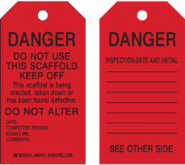 Scaffolding Tags: DANGER: DO NOT USE THIS SCAFFOLD KEEP OFF THIS SCAFFOLD IS BEING ERECTED, (100) 12" Cotton String Ties
