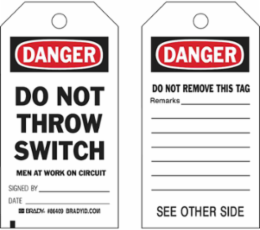 DANGER Tag, 7 Inch x 4 Inch, Paper, Indoor Use, Write-On, Not Laminated
