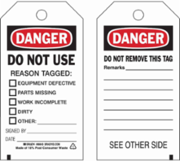 Accident Prevention Tags - DANGER - 7 Inch H x 4 Inch W - Black/Red on White