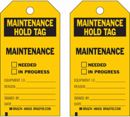 Maintenance Hold Tag, 7 Inch x 4 Inch, Rigid Paper, Write-On, Black on Yellow