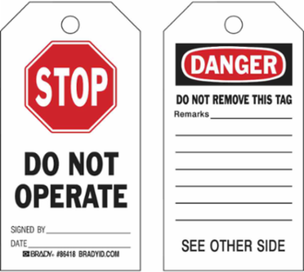 Accident Prevention Tag - 7 Inch H x 4 Inch, Paper, Black/Red on White, Write-On