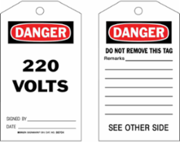 Danger Warning Tag 7 Inch x 4 Inch, Text Only, (100) Cotton String Ties