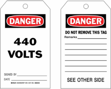 Danger Tag, 12 Inch, Black/Red on White, Write-On Area, Text Only, (100) Ties