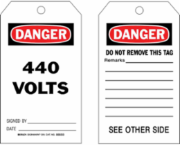 Danger Tag, 12 Inch, Black/Red on White, Write-On Area, Text Only, (100) Ties