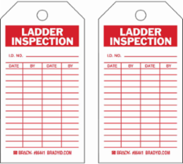 Inspection / Material Control Tags: LADDER INSPECTION: I.D. NO.: DATE: BY: DATE: BY:, 7" H x 4" W, Red on White