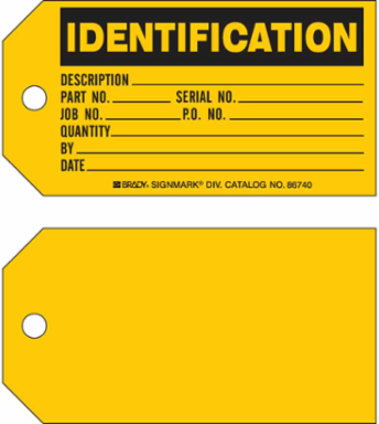 IDENTIFICATION Production Tag, 3" H x 5.75" W, Black on Yellow