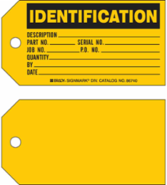 IDENTIFICATION Production Tag, 3" H x 5.75" W, Black on Yellow