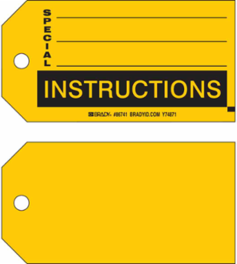 SPECIAL INSTRUCTIONS Production Tag, 5.75" H x 3" W, Black on Yellow