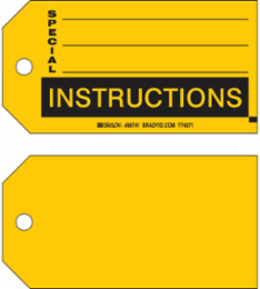 SPECIAL INSTRUCTIONS Production Tag, 5.75" H x 3" W, Black on Yellow