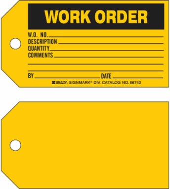 WORK ORDER Production Tag, 3" H x 5.75" W, Black on Yellow