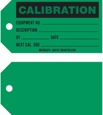 Calibration Equipment Status Tags, 5.75 Inch H x 3 Inch W, Black on Green