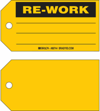 RE-WORK Production Tag, 3" H x 5.75" W, Black on Yellow