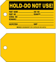 HOLD - DO NOT USE! Production Tag, 5.75" H x 3" W, Black on Yellow