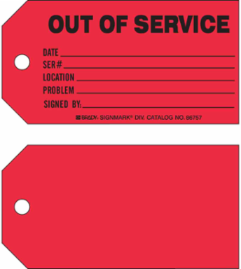 OUT OF SERVICE Production Tag, DATE: SER#: LOCATION: PROBLEM: SIGNED BY: