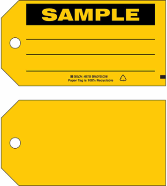 SAMPLE Production Tag, 3" H x 5.75" W, Black on Yellow