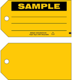 SAMPLE Production Tag, 3" H x 5.75" W, Black on Yellow