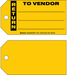 RETURN TO VENDOR Production Tag, 5.75" H x 3" W, Black on Yellow