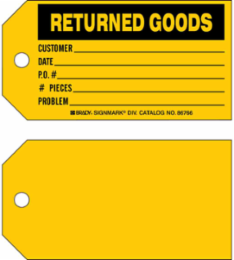 RETURNED GOODS Production Tag, 5.75" H x 3" W, Black on Yellow