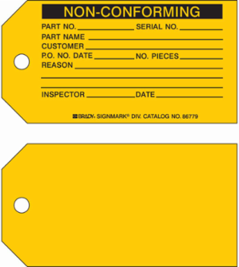 NON-CONFORMING Production Tag, 3" H x 5.75" W, Black on Yellow