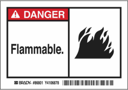 DANGER FLAMMABLE Labels, 3.5" H x 5" W x 0.006" D, Black/Red on White