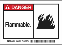 DANGER FLAMMABLE Labels, 3.5" H x 5" W x 0.006" D, Black/Red on White