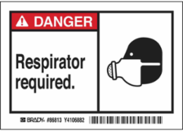 DANGER Respirator required. Labels, 3.5" H x 5" W x 0.006" D, Black/Red on White