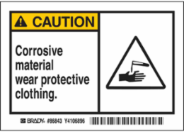 CAUTION Corrosive Material Label, 3.5 Inch x 5 Inch, Chemical-Resistant, Polyester