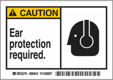 CAUTION Ear Protection Required Label 3.5 Inch x 5 Inch, Polyester, Outdoor Use