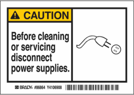CAUTION Disconnect Power Supply Label, 3.5 Inch H x 5 Inch W, Black/Yellow, Indoor/Outdoor