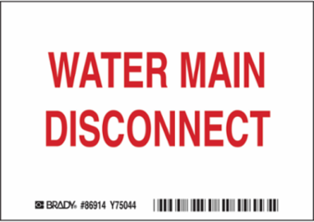 WATER MAIN DISCONNECT, Acrylic, Pack of 5 Labels